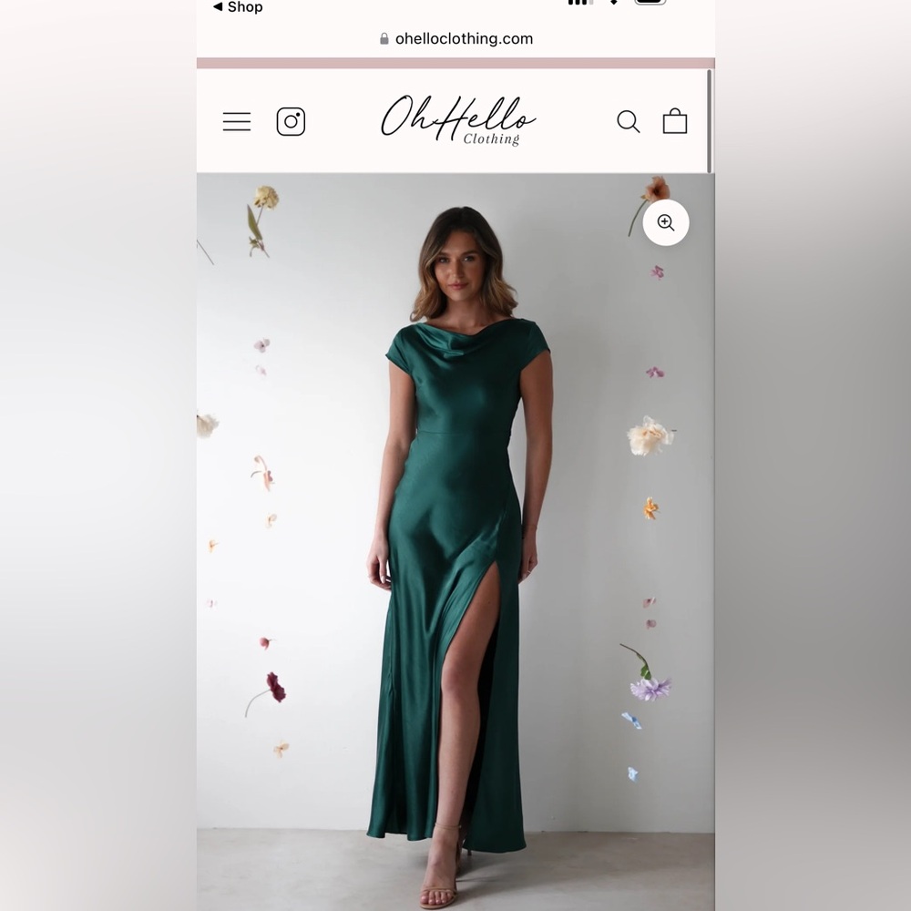 Emerald green satin maxi dress